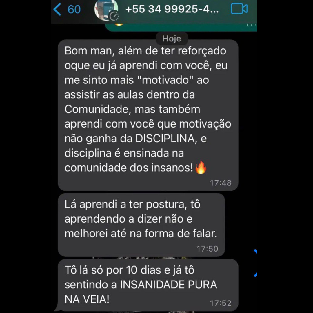 Print de conversa com relato de um membro do Clã