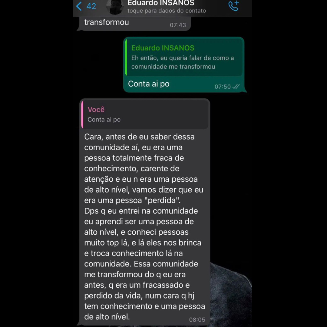 Print de conversa com relato de um membro do Clã