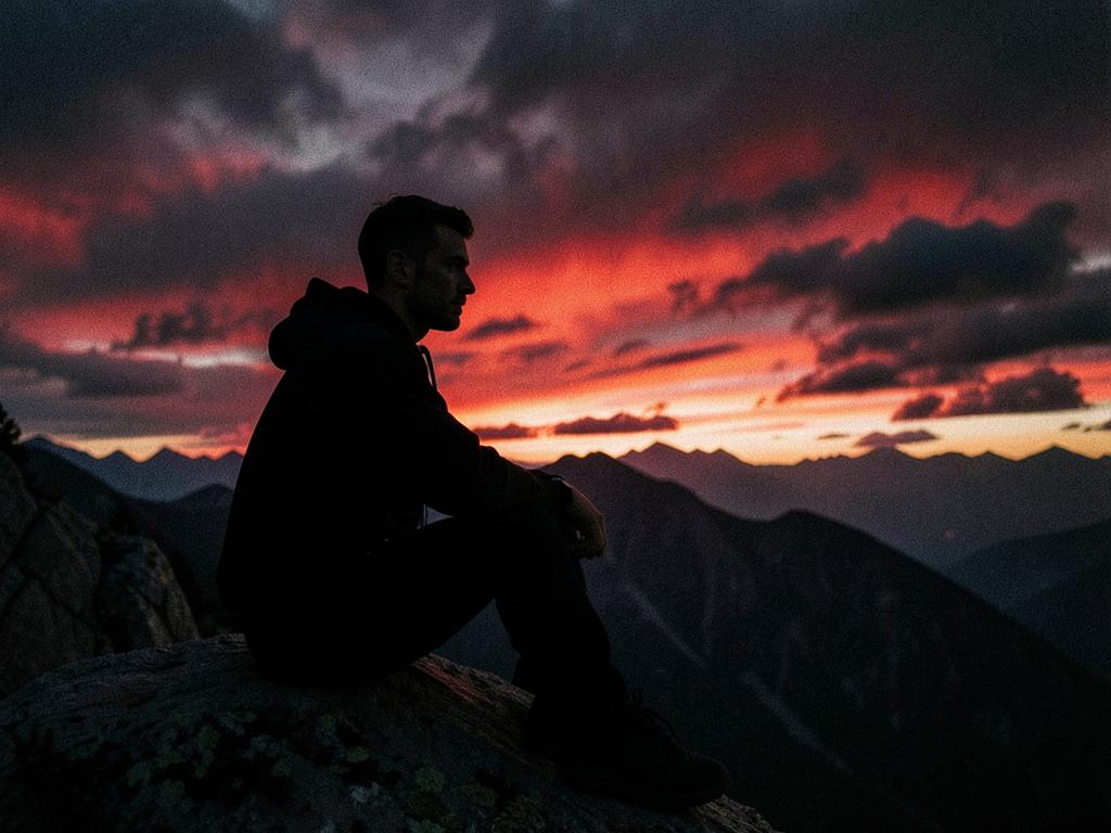 Silhueta contemplativa ao pôr do sol